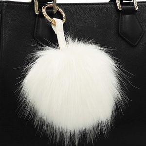 White Faux Fur Pom Pom Keychain NWOT